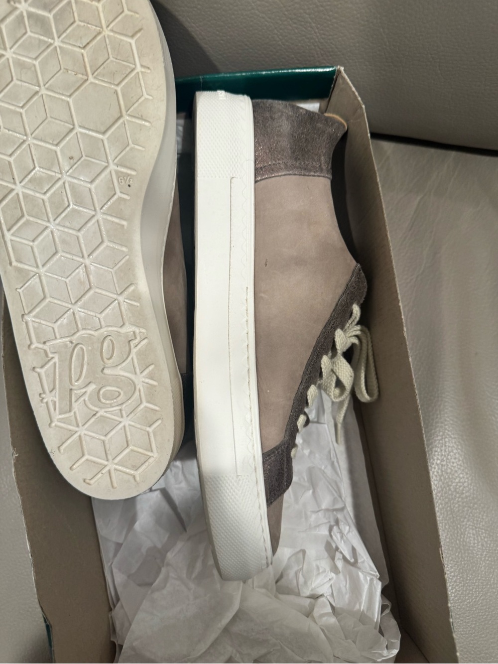 Paul Green Orleans Earth/Truffle Taupe Suede & Metallic Lace-Up Sneakers - Picture 4 of 5